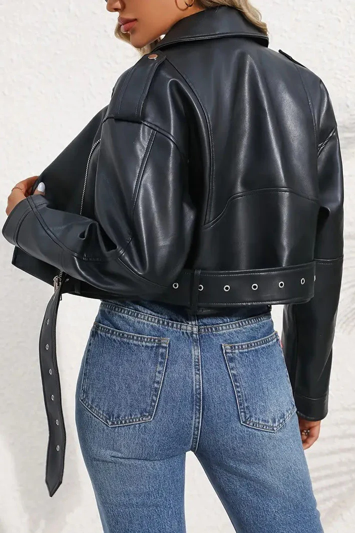 Vintage Cropped PU Leather Jacket - Image 6
