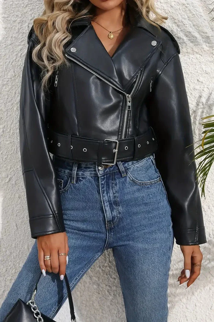 Vintage Cropped PU Leather Jacket - Image 7