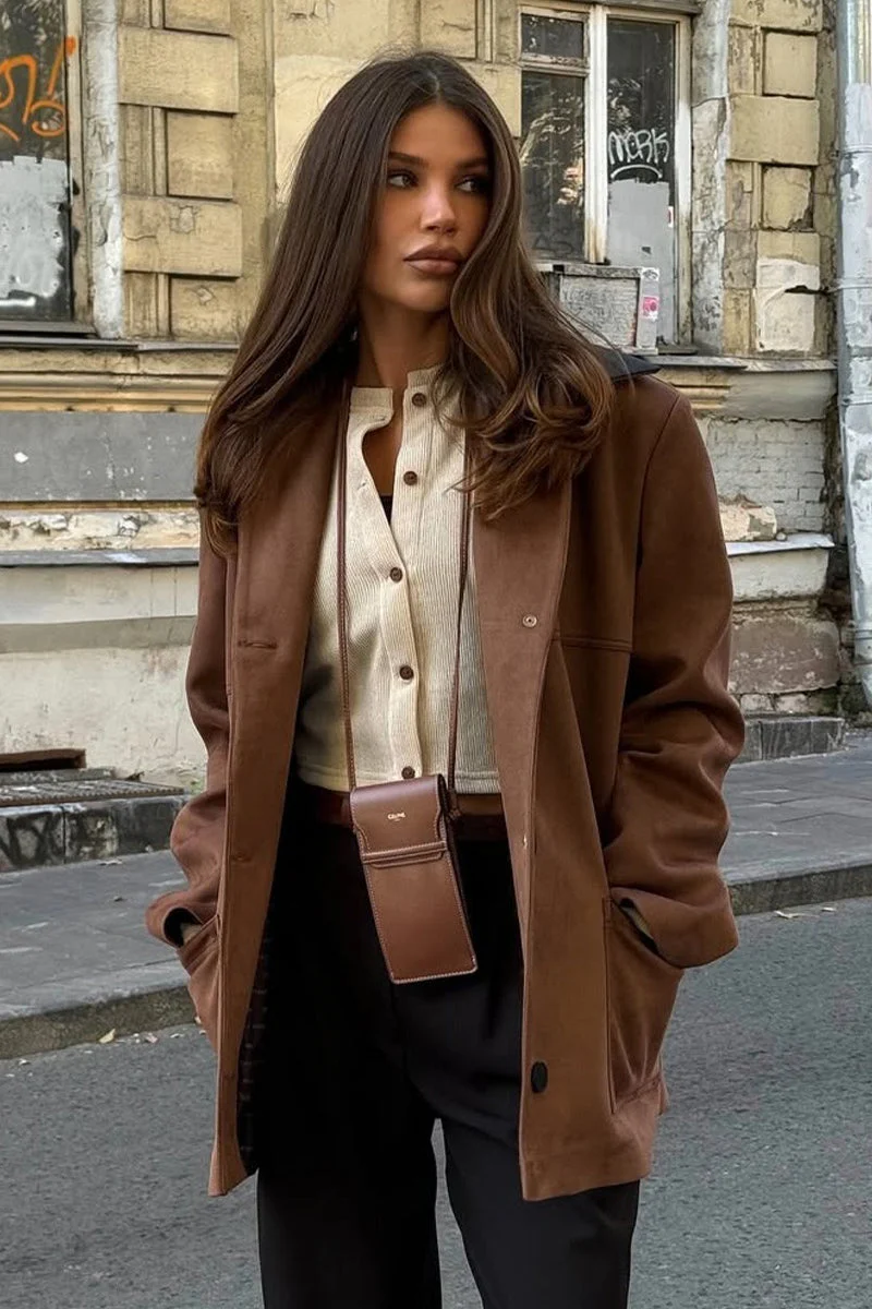 Vintage Suede Collar Contrast Jacket - Image 2