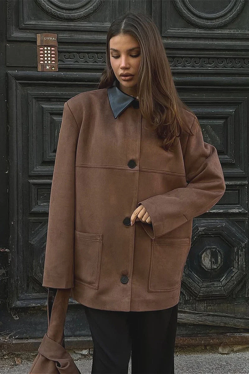 Vintage Suede Collar Contrast Jacket - Image 3