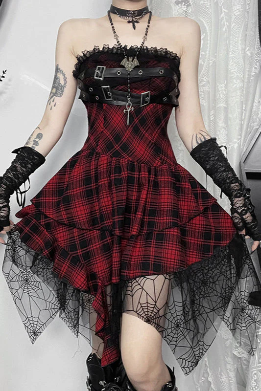 Slim Check Bodycon Gothic Dress - Image 2