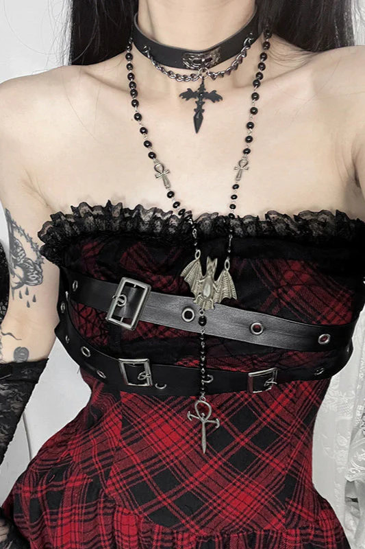 Slim Check Bodycon Gothic Dress - Image 4