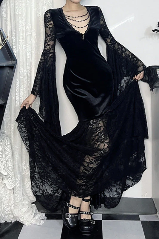 Lace Velvet Batwing Gothic Dress - Image 2