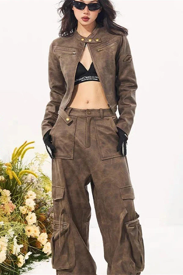 Vintage Stand Collar Suede Jacket - Image 3