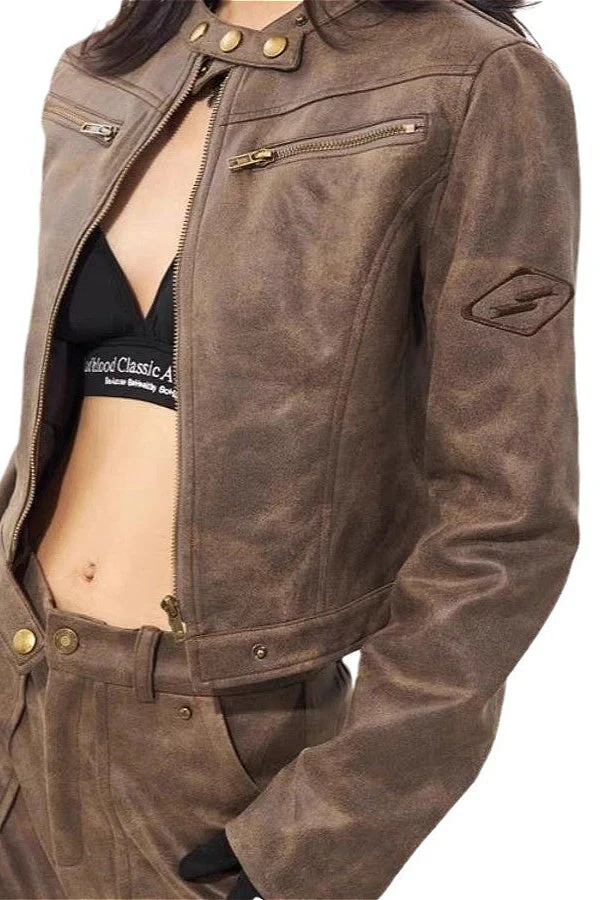 Vintage Stand Collar Suede Jacket - Image 4