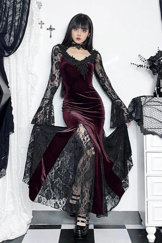 Dark Lace Curve Gothic Dress - Image 3