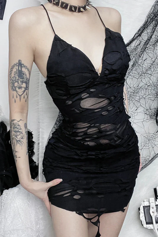 Distressed Strap Gothic Dress - Image 3