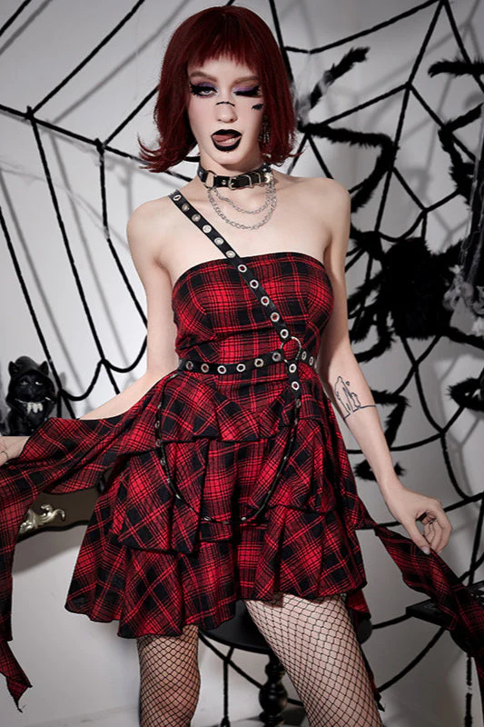 Asym Plaid Gothic Dress - Image 2