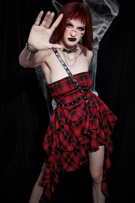 Asym Plaid Gothic Dress - Image 4