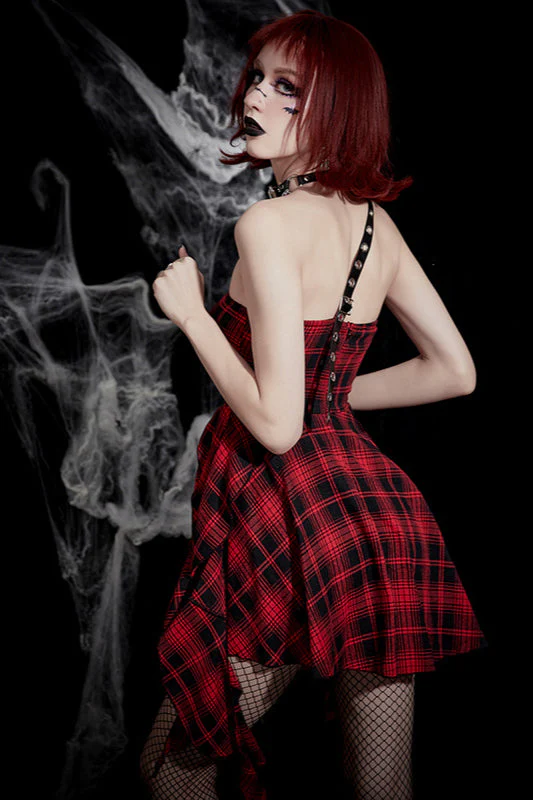 Asym Plaid Gothic Dress - Image 5