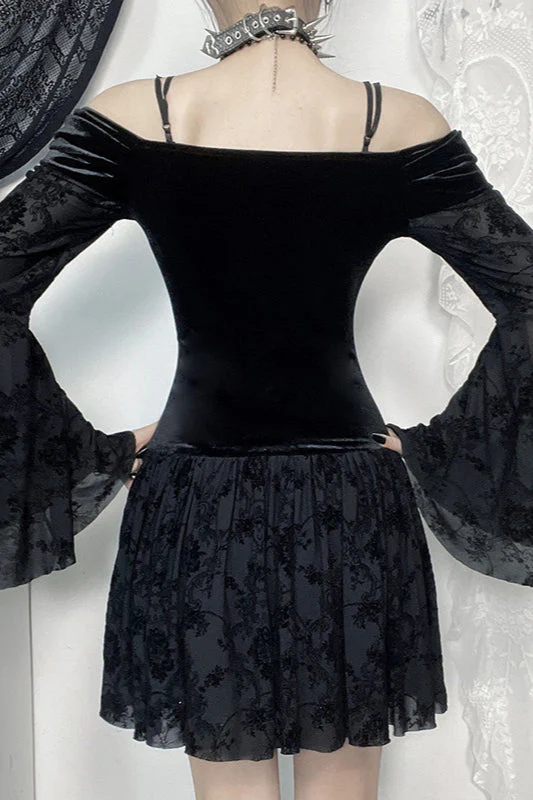 Off Shoulder Velvet Gothic Dress - Image 2