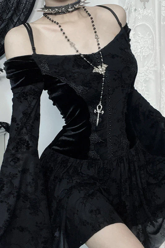 Off Shoulder Velvet Gothic Dress - Image 3