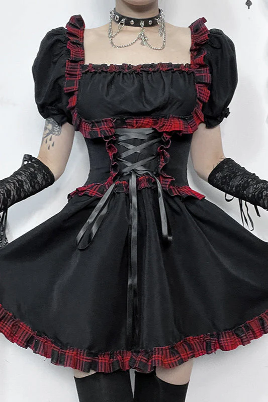 Rock Style Check Gothic Dress - Image 2