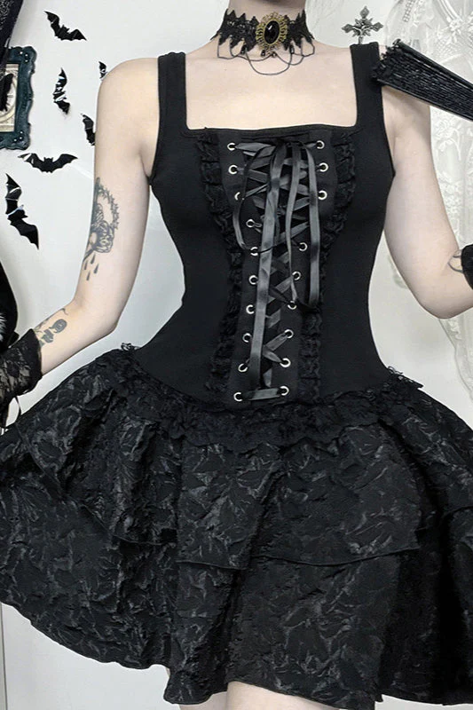 Square Neck Tie Gothic Dress - Image 2