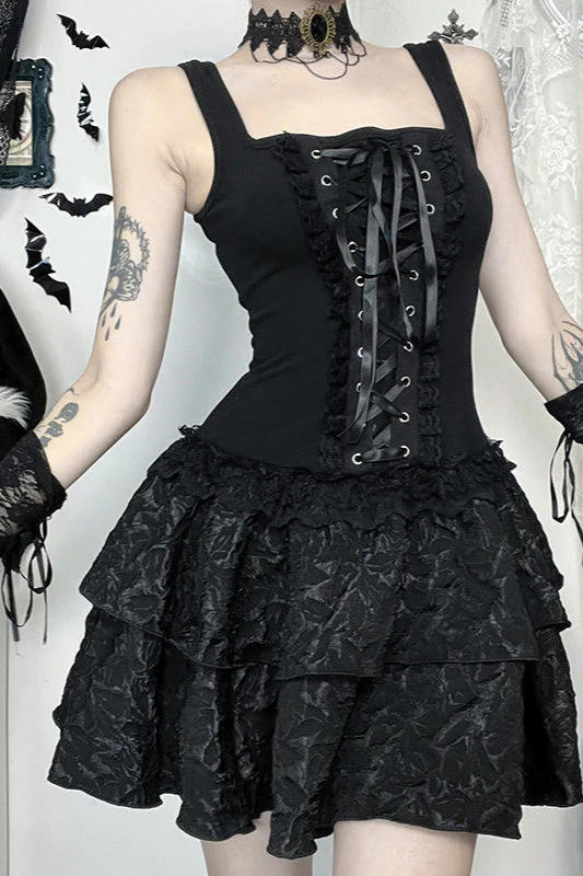 Square Neck Tie Gothic Dress - Image 3