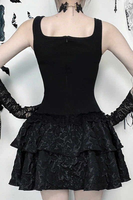 Square Neck Tie Gothic Dress - Image 4