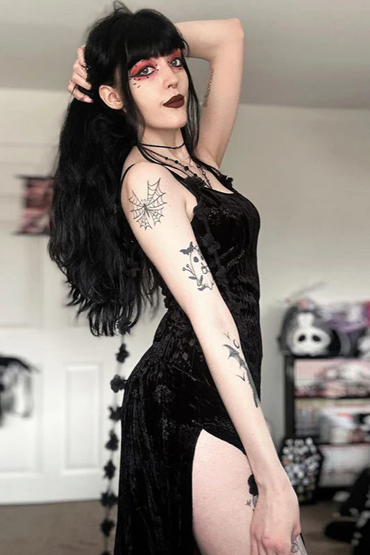 Floral Velvet Strap Gothic Dress - Image 3