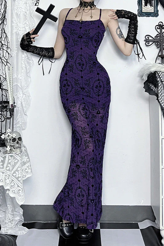 Sheer Floral Strap Gothic Dress - Image 2