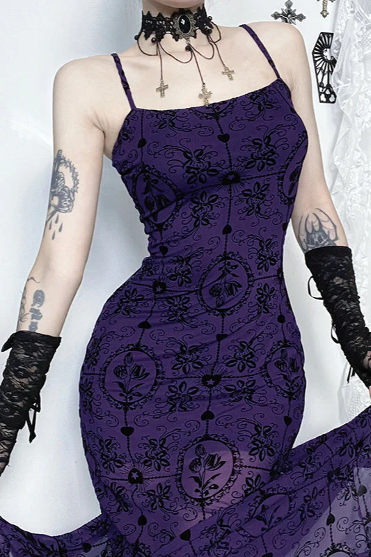 Sheer Floral Strap Gothic Dress - Image 4
