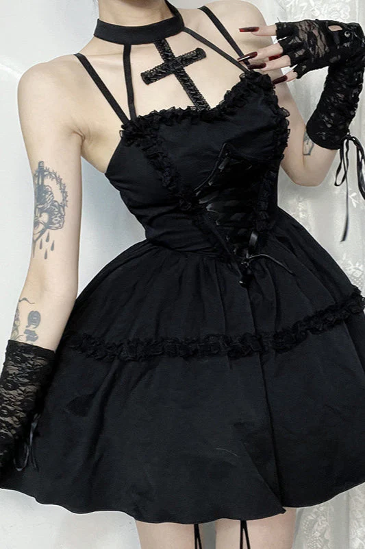 Sexy Cross Halter Strap Gothic Dress - Image 2