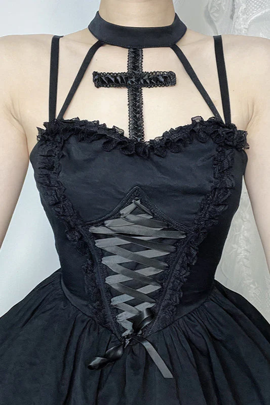 Sexy Cross Halter Strap Gothic Dress - Image 4