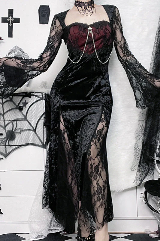 Split Lace Sleeve Gothic Dress - Image 2