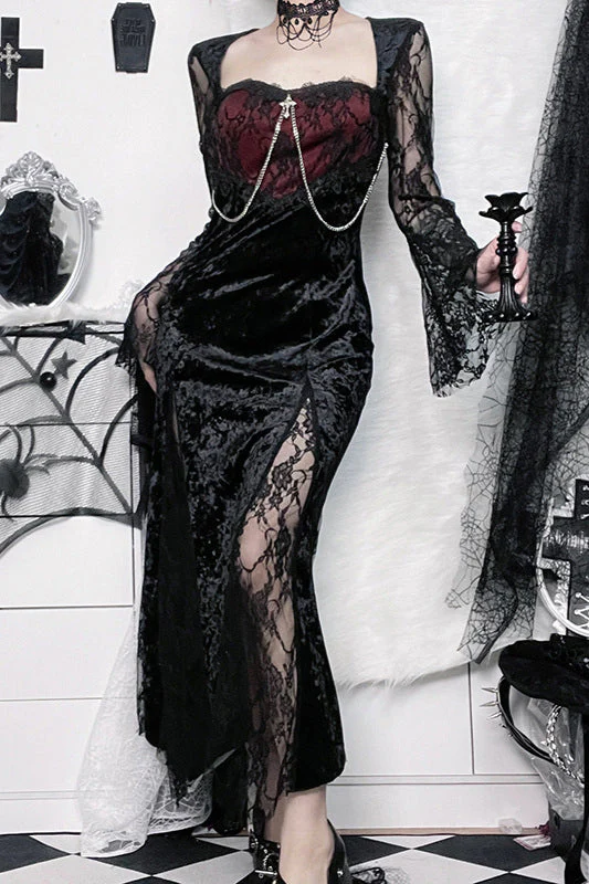Split Lace Sleeve Gothic Dress - Image 5