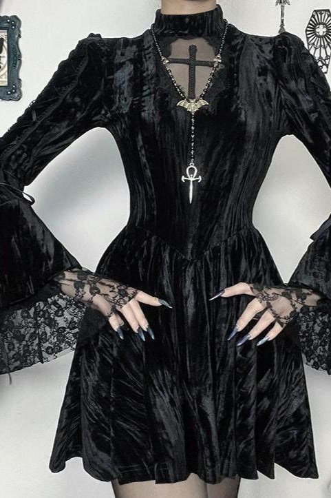 Cross Detail Mini Gothic Dress - Image 2