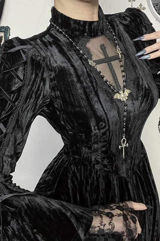 Cross Detail Mini Gothic Dress - Image 4
