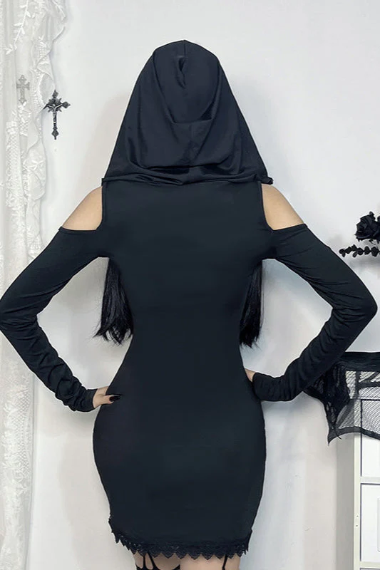 Hooded Lace Trim Gothic Dress - Image 3