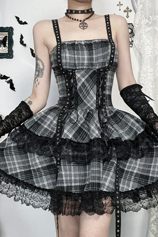 Y2K Checkered Gothic Dress - Image 2