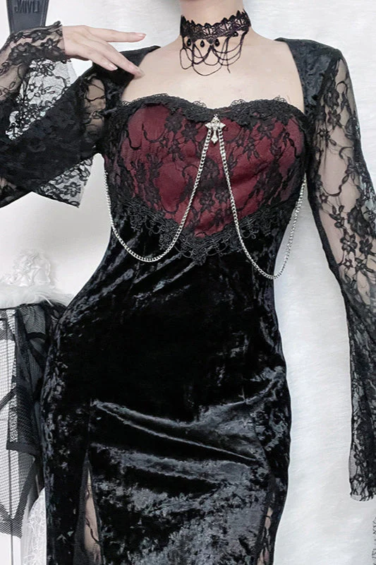 Lace Sleeve Split Gothic Dress - Image 3