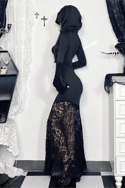 Hollow Patch Long Gothic Dress - Image 4