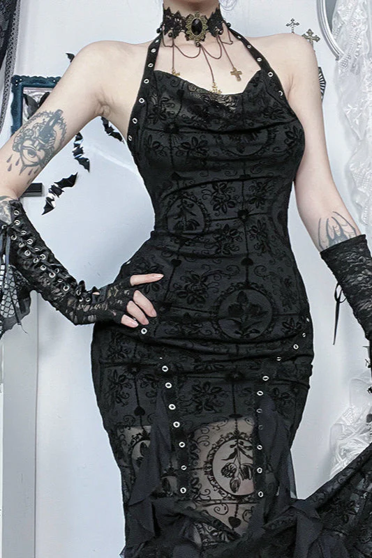 Dark Velvet Drape Gothic Dress - Image 2