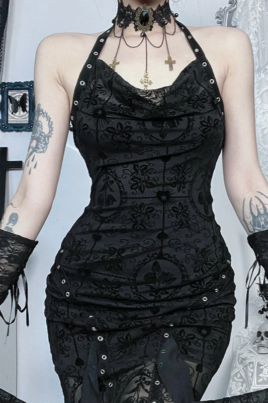 Dark Velvet Drape Gothic Dress - Image 3
