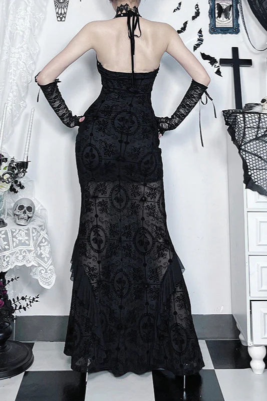 Dark Velvet Drape Gothic Dress - Image 4