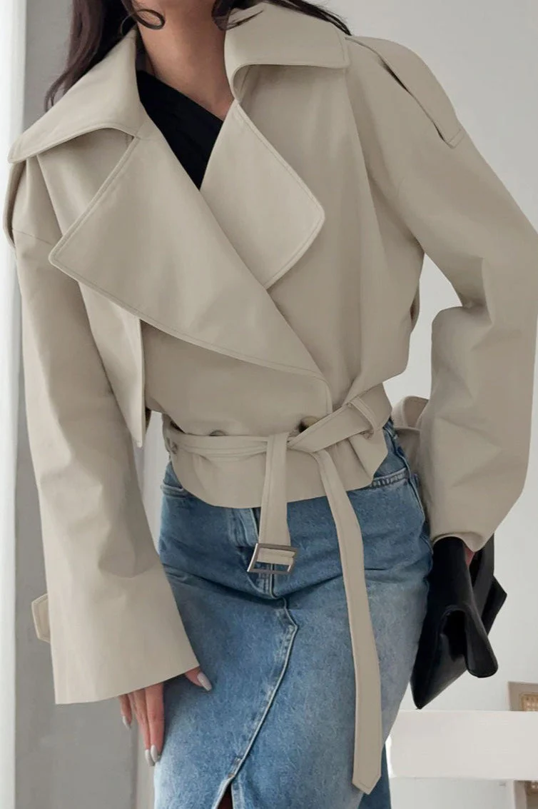 Belted Collared Long Sleeve Jacket - Image 2