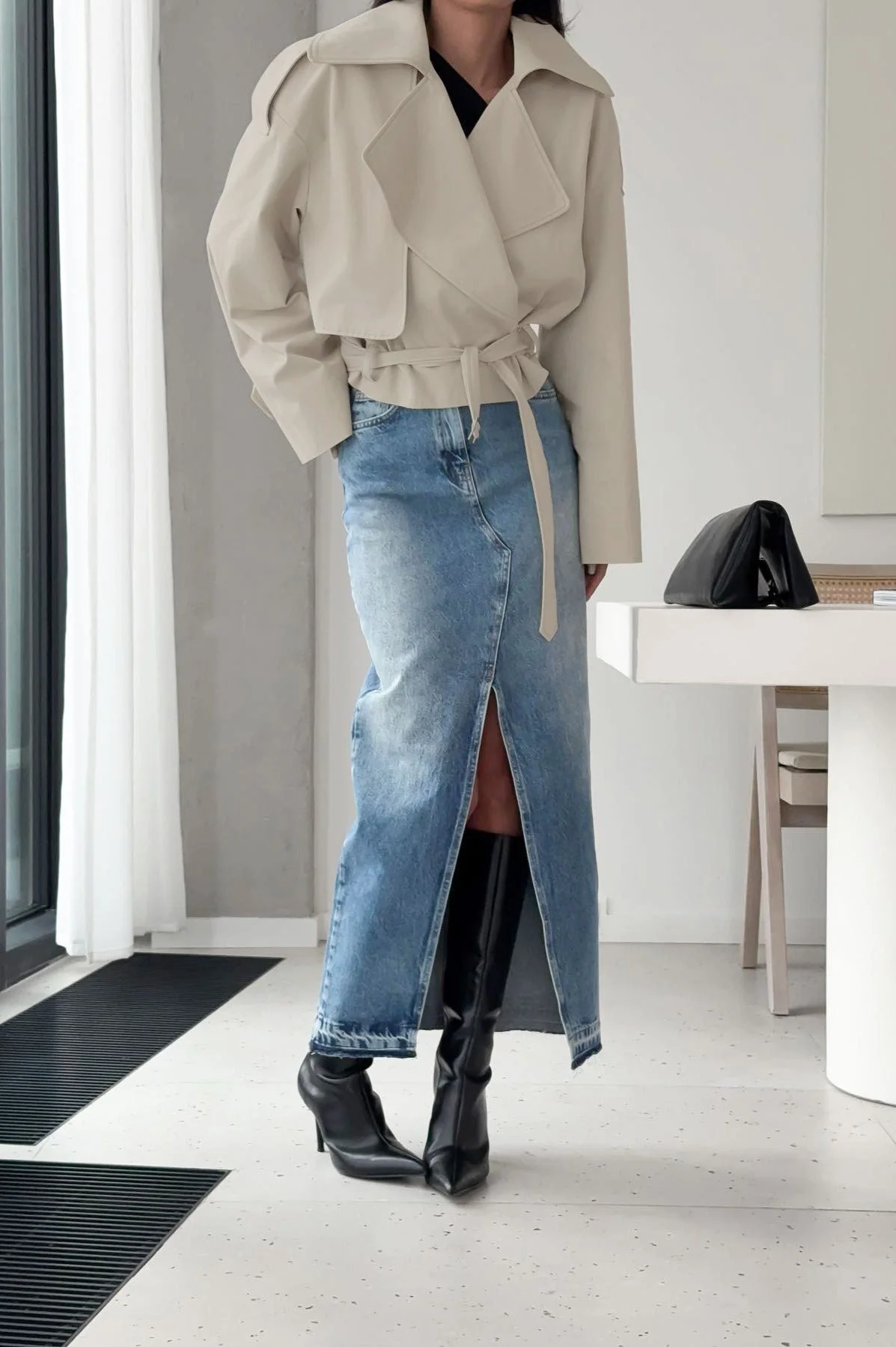 Belted Collared Long Sleeve Jacket - Image 3