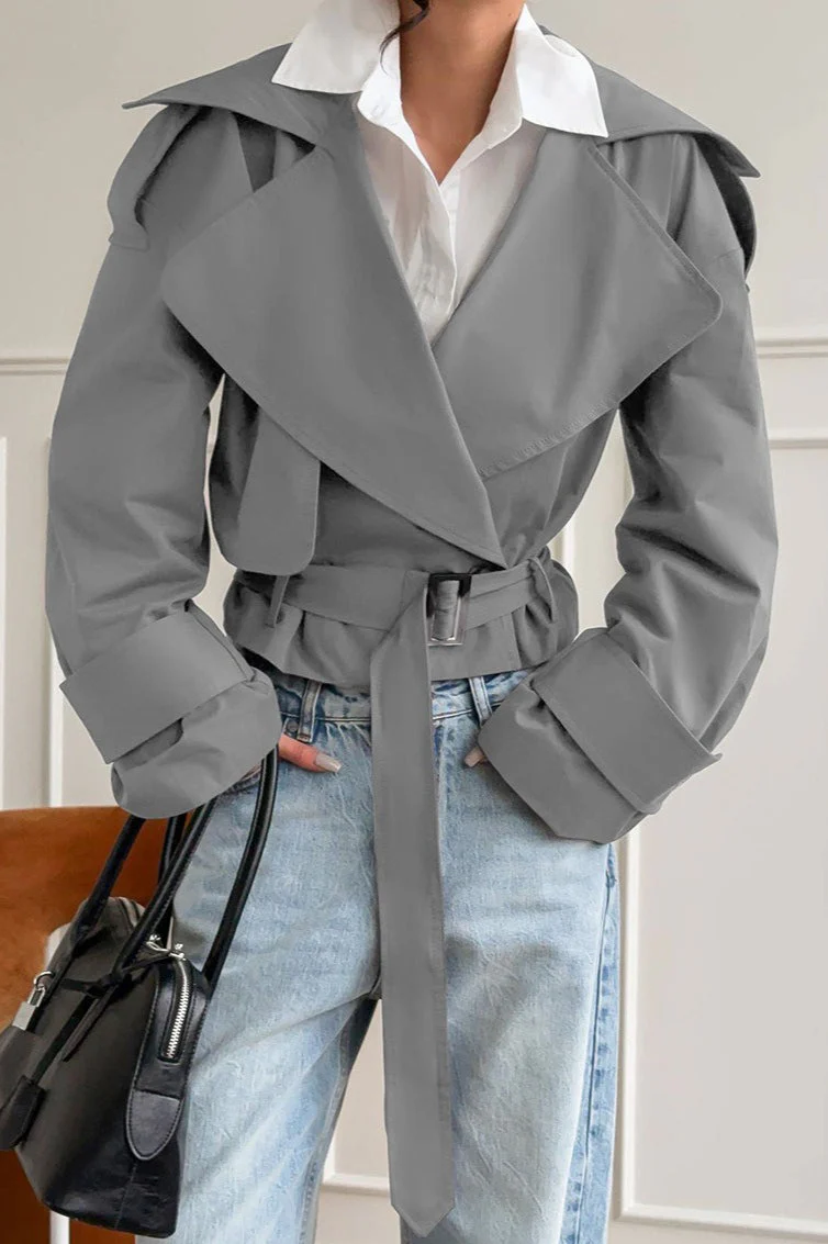 Belted Collared Long Sleeve Jacket - Image 4