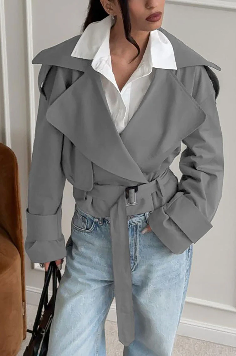 Belted Collared Long Sleeve Jacket - Image 5