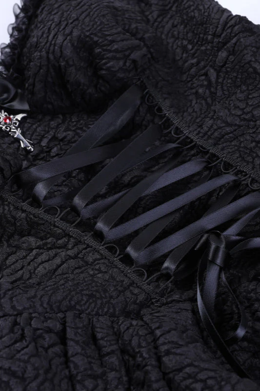 Black Strap Mini Gothic Dress - Image 4