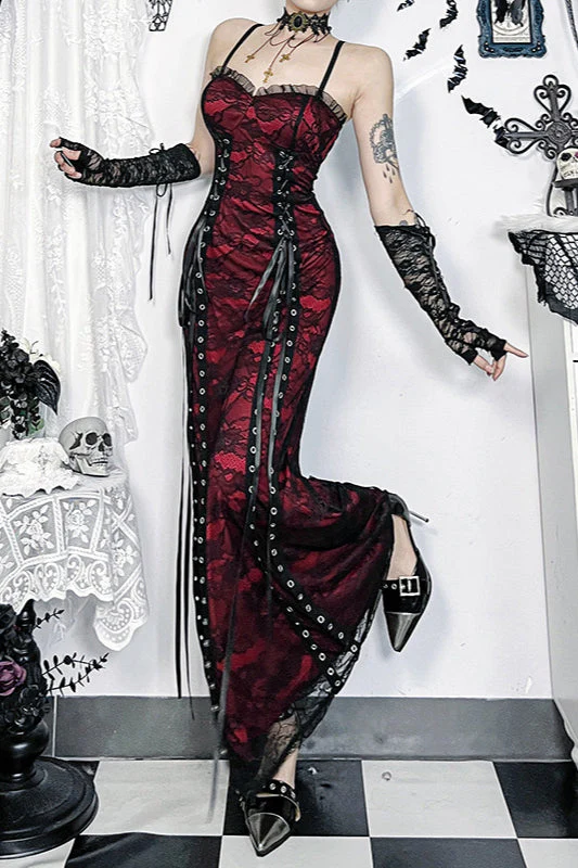 Layered Lace Strap Gothic Dress - Image 3