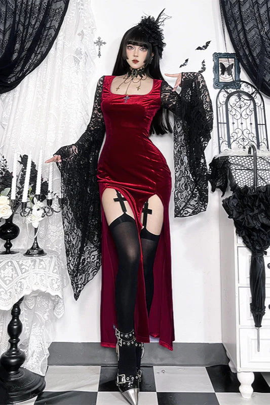 Lace Slit Witch Gothic Dress - Image 4