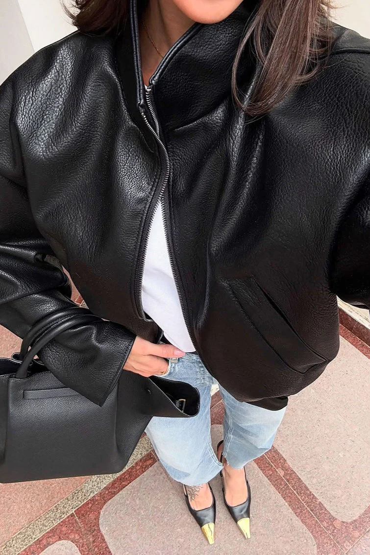 Elegant Black PU Leather Jacket - Image 4