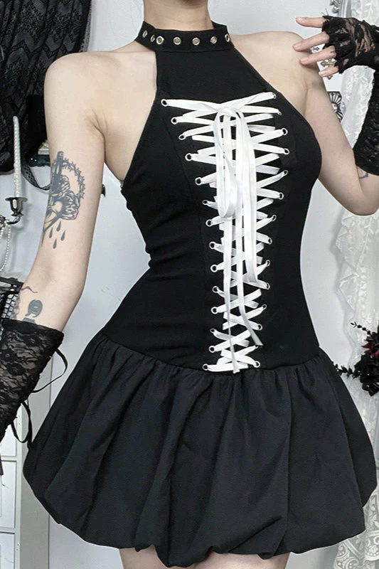 Black Bubble Gothic Dress - Image 2