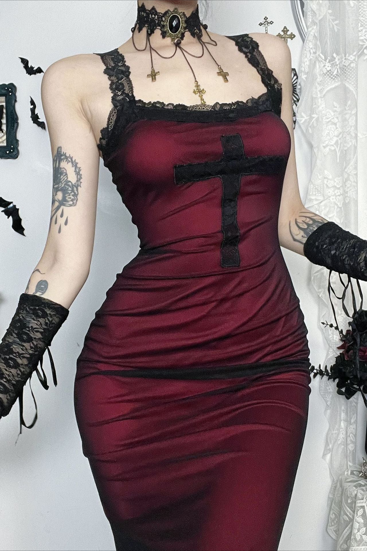 Cross Layered Gothic Dress - Image 4