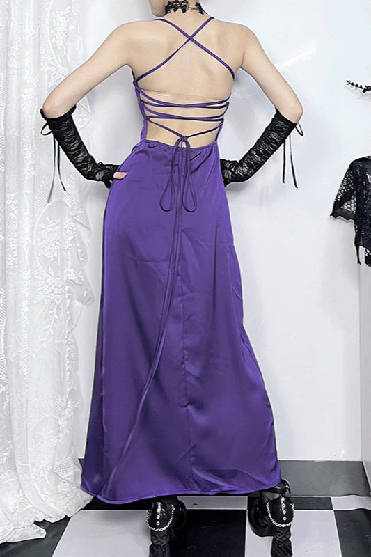 Satin Slit Strap Gothic Dress - Image 4