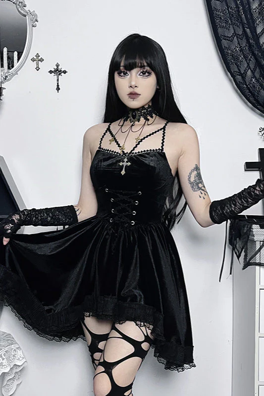 Velvet Tie-Waist Gothic Dress - Image 5