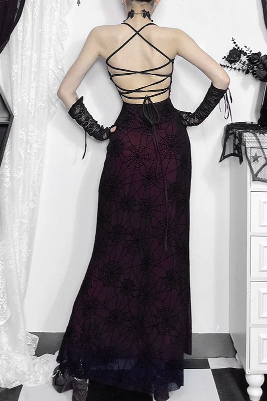 Cowl Neck Backless Spider Gothic Dress - Image 3