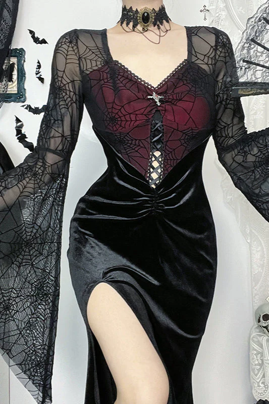Velvet Slit Flare Sleeve Gothic Dress - Image 3